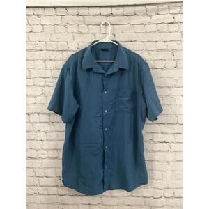 R&R Casuals Men's Size XXL Shirt Blue Short Sleeve Button Up Collared